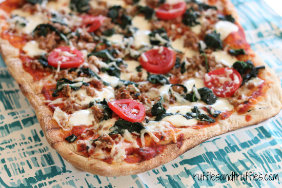 grilled pizza with sausage and spinach 3