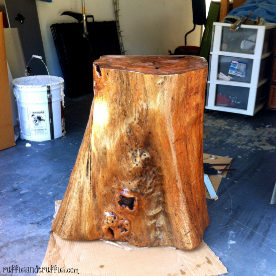 polyurethane coated tree stump table
