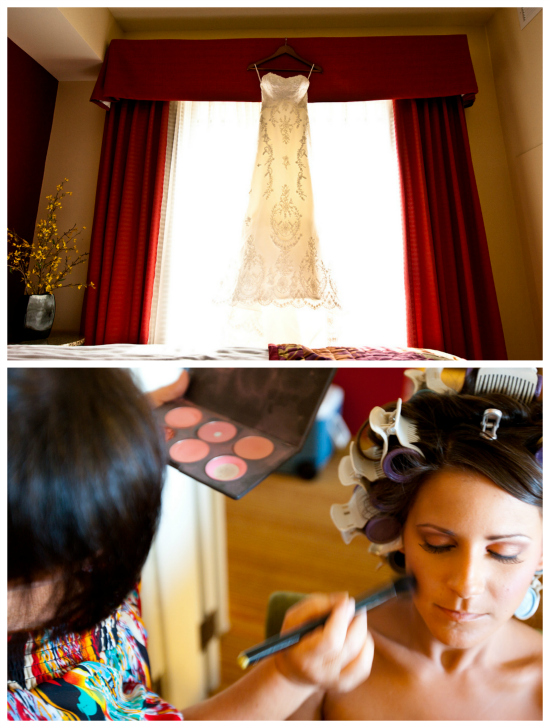 lace wedding dress and wedding makeup