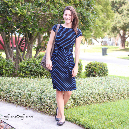 teacher style blue stripe dress