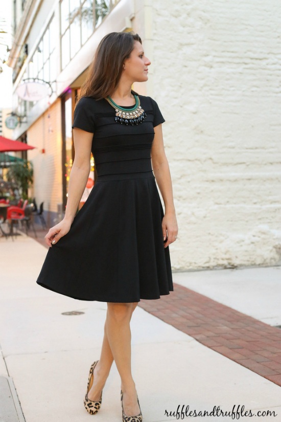 Black tee shirt dress and statement necklace