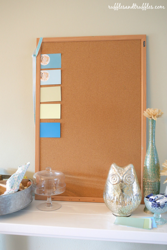 cork board with Glidden paint chips