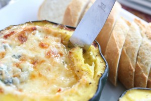 Acorn Squash Cheese Spread with Spinach and Artichokes