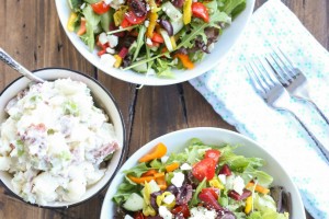 Greek salad with potato salad
