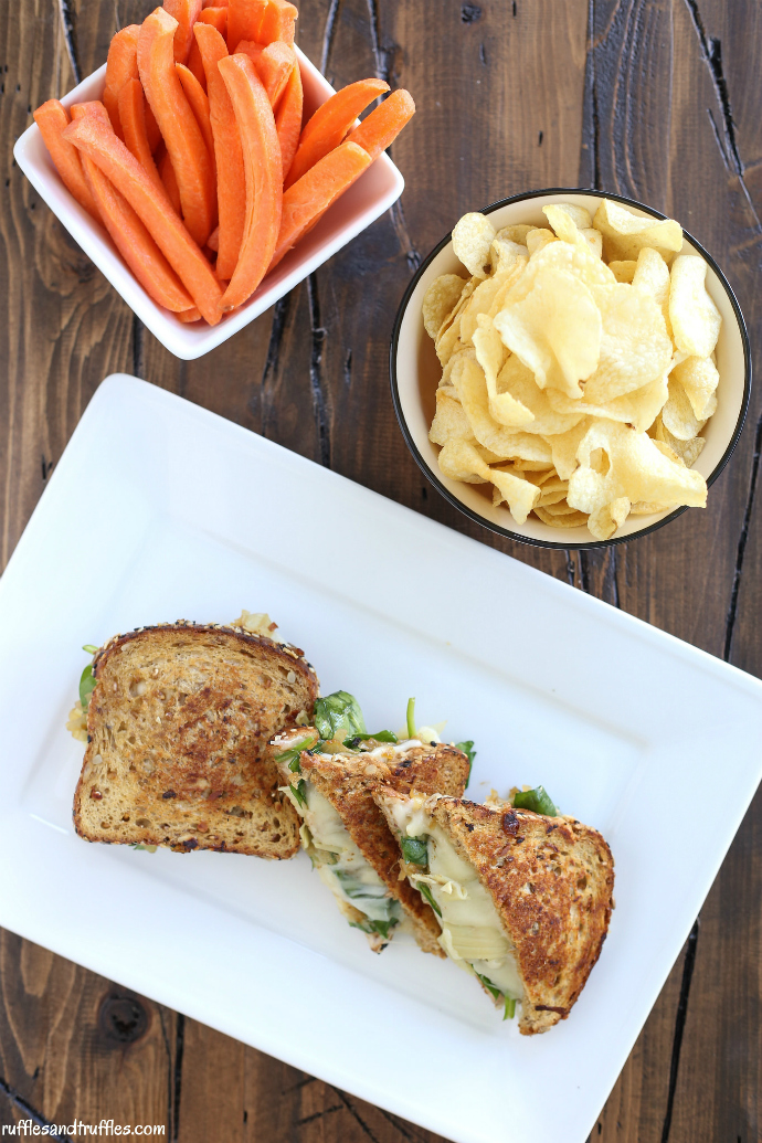 Grilled Cheese with Caramelized Onions, Spinach, and Artichokes