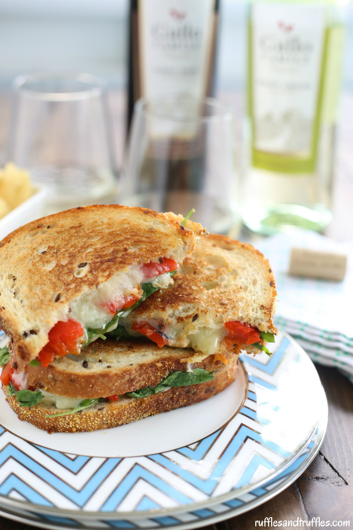 Grilled Cheese with Spinach and Roasted Red Peppers