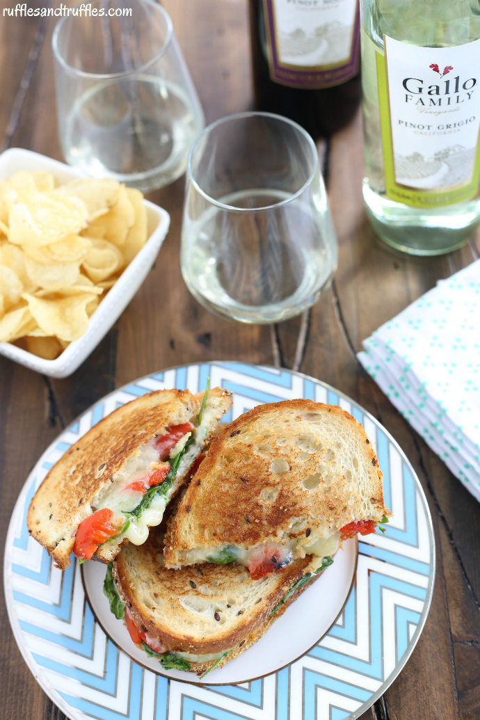 Grilled Cheese with Spinach and Roasted Red Peppers