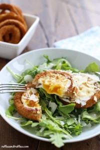 Onion Ring Fried Eggs with Arugula Salad
