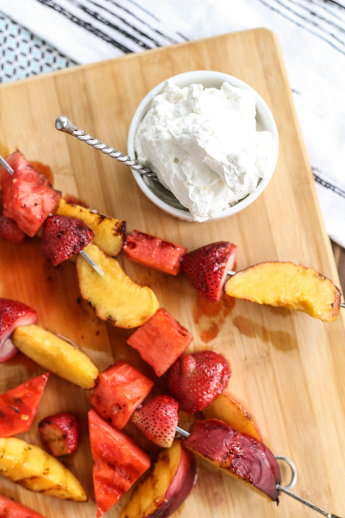Grilled Fruit Kabobs with fresh whipped cream