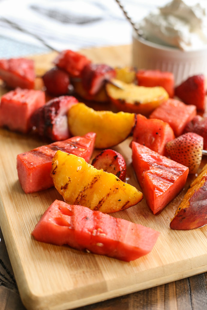 Grilled Fruit Kabobs with fresh whipped cream