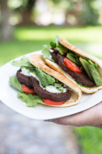 Greek inspired veggie burger pita sandwiches