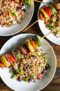 Farro Pasta Salad with Grilled Vegetable Skewers