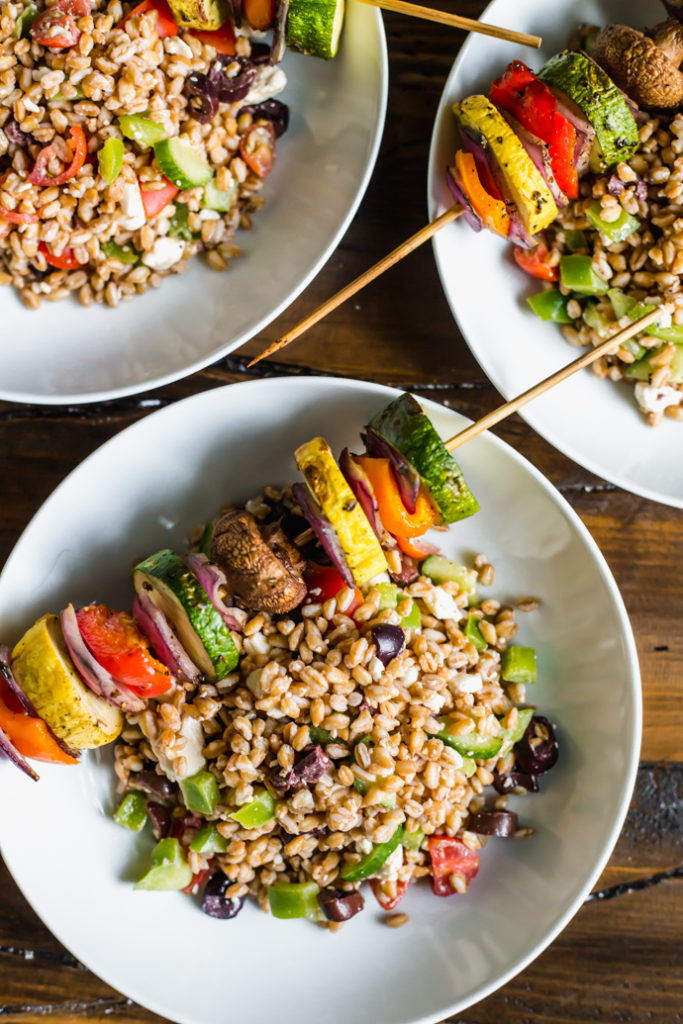 Farro "Pasta Salad" with Grilled Vegetable Skewers Helpful Homemade
